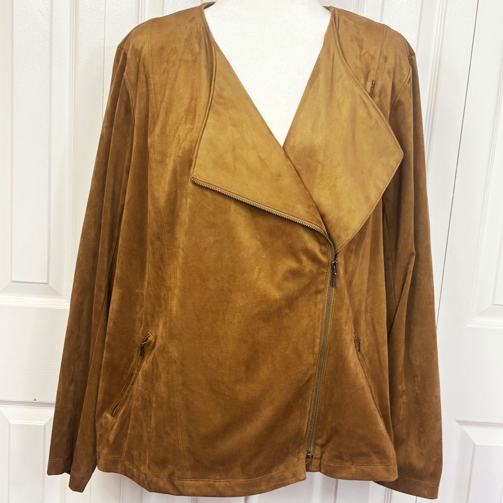 J. Jill Tan Brown Soft Brushed Faux Suede Asymmetric Zip Moto Jacket XL